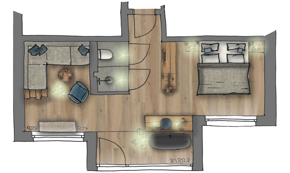 Grundriss Panoramasuite MORGEN.ROT, Kraftalm